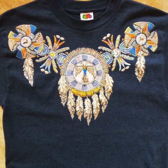 Vtg Native American Shirt Sz Med Handmade Fruit Loom Dreamcatcher Eagle Feather - Picture 2 of 10